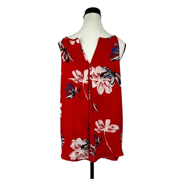 Willi Smith Red Floral Sleeveless Blouse Women’s Size Large Layered Hem Tank Top - Picture 6 of 11